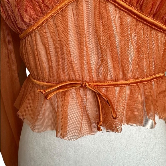 Sky to Moon Orange Puff Sleeves Tulle Crop Top Size M - Picture 16 of 17